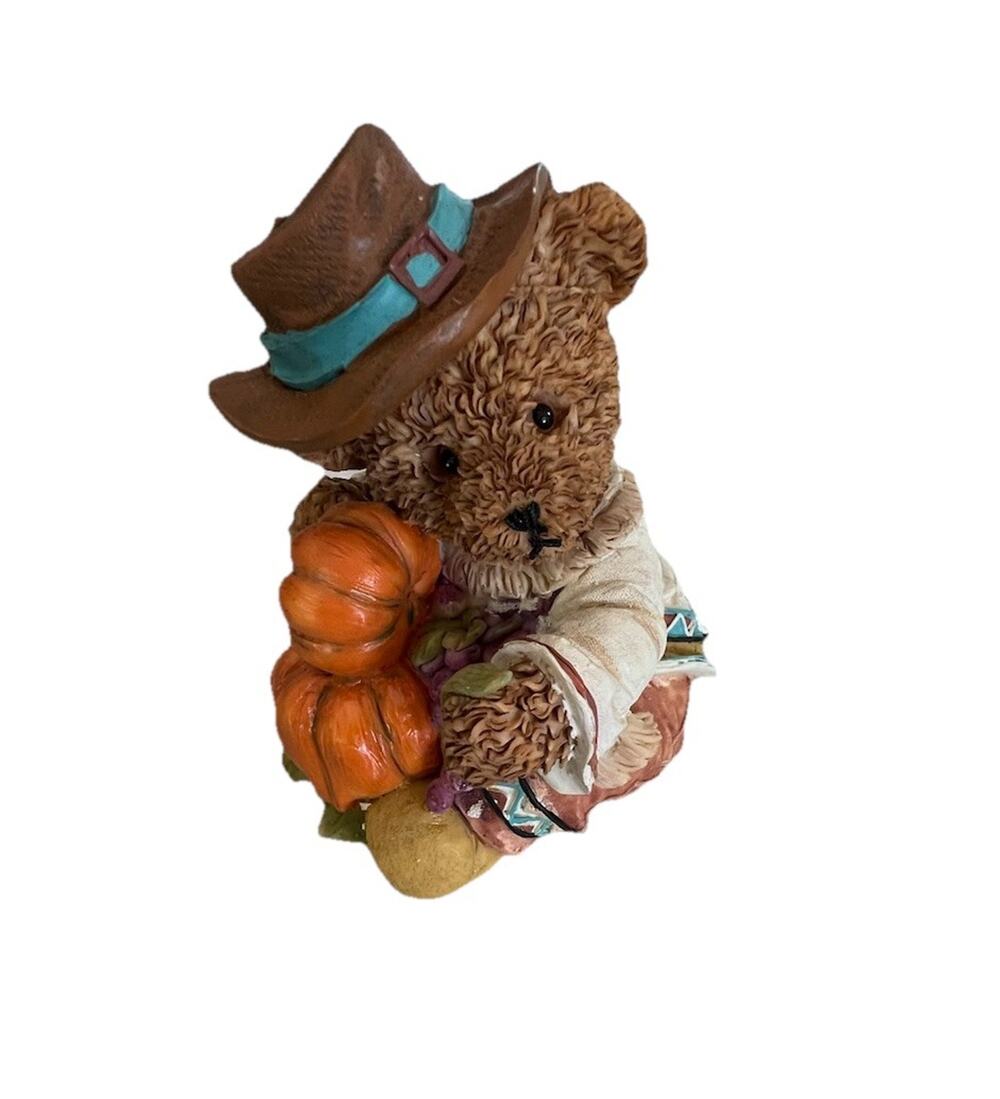 Vintage Small Native American Bear Resin Figurine Fruit Pumpkins Thanksgiving